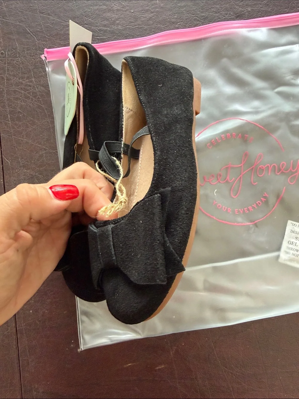 SweetHoney Black Bow Ballet Flats for Girls size 1Y